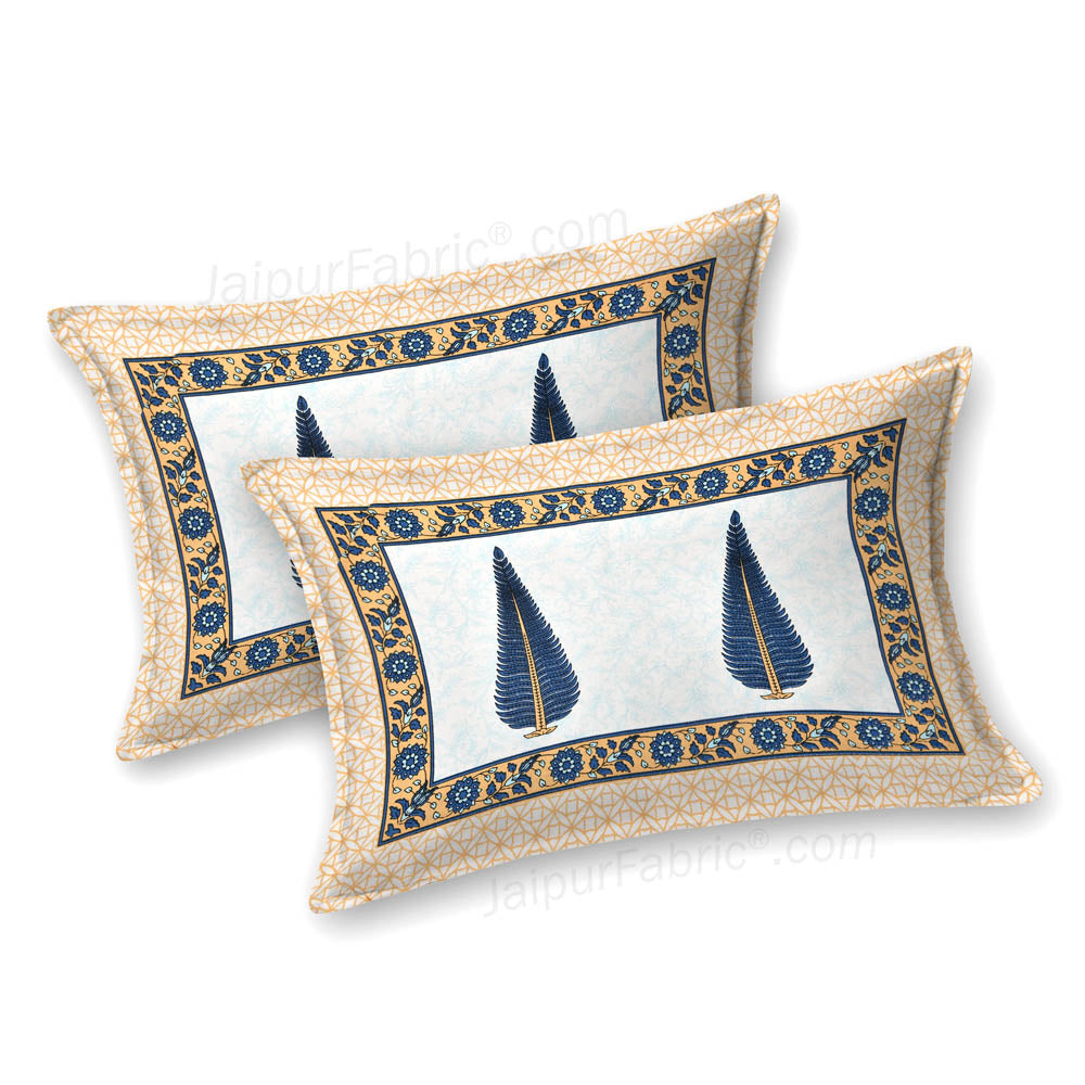 Ethnic Motif Blue Block Print Pure Cotton Double Bedsheet