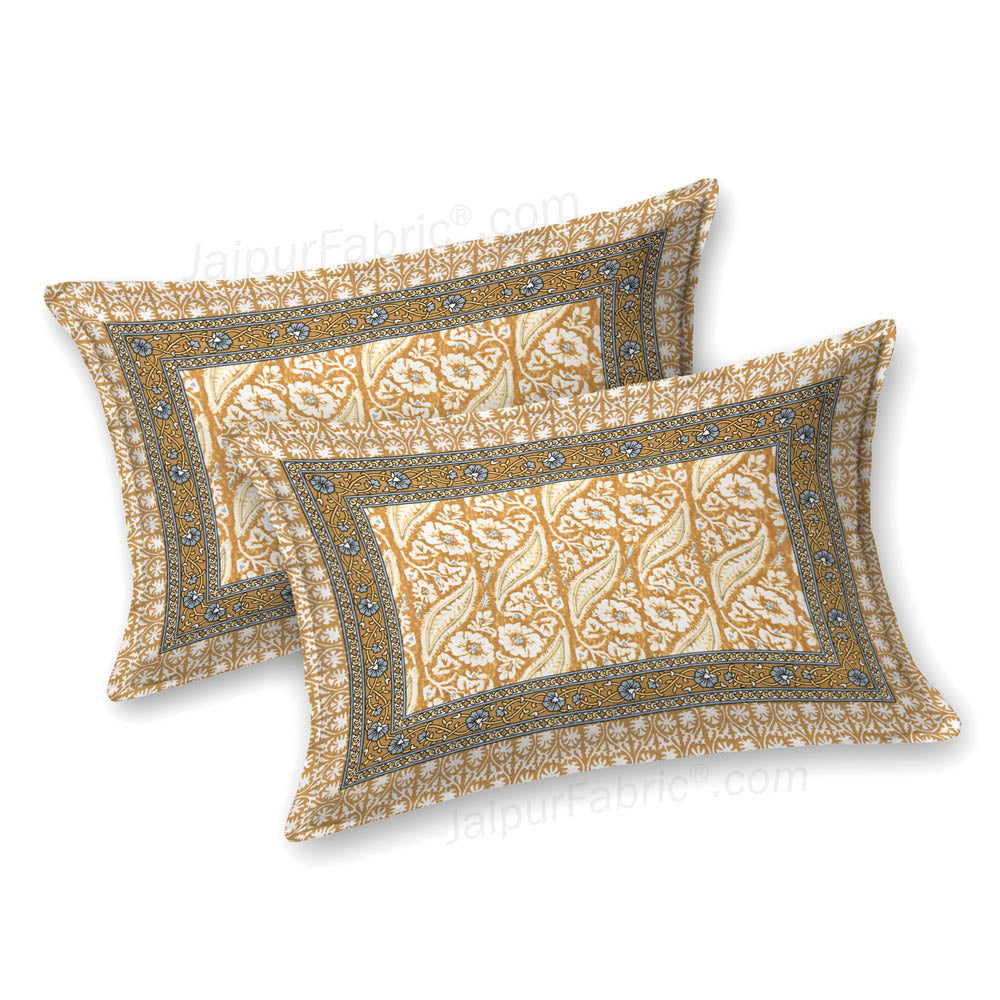 Rustic Rhythms Mustard Block Print Pure Cotton Double Bedsheet