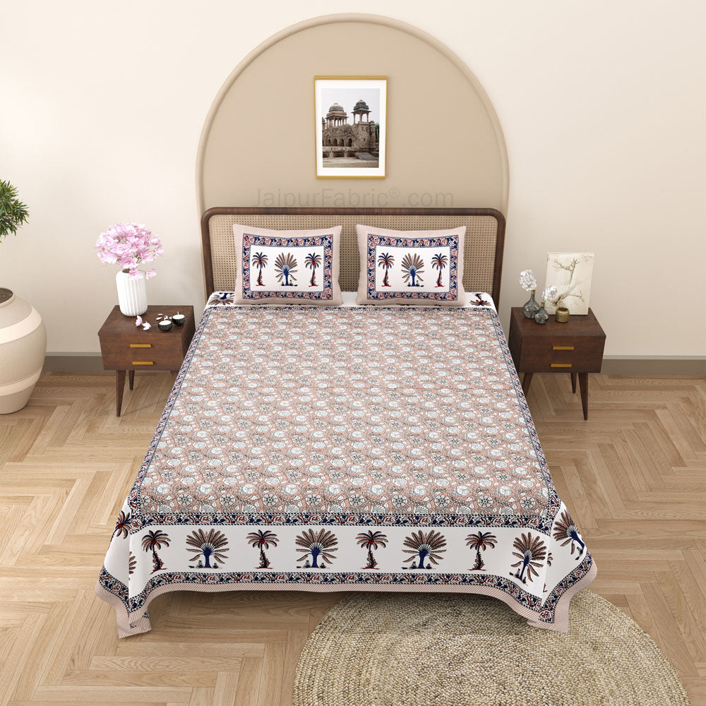 Whimsical Woodcuts Taupe Block Print Pure Cotton Double Bedsheet