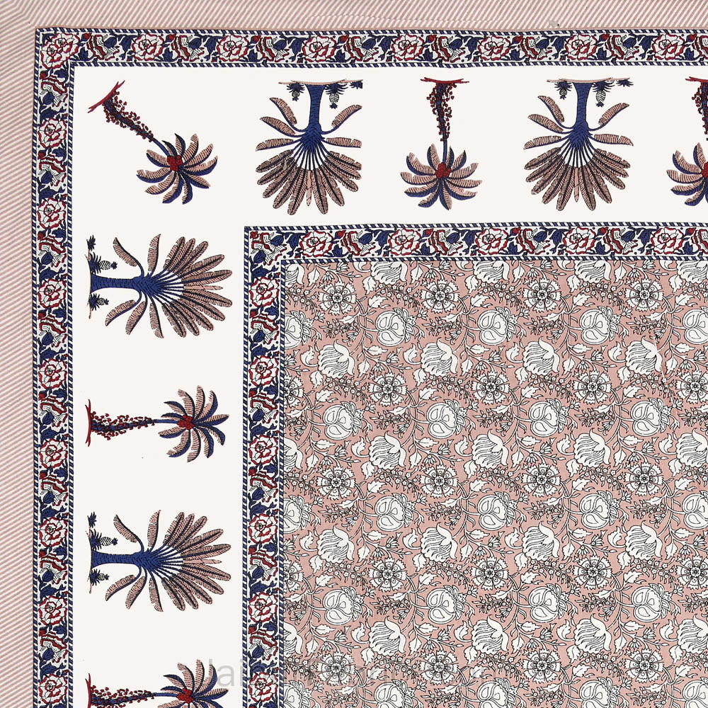 Whimsical Woodcuts Taupe Block Print Pure Cotton Double Bedsheet