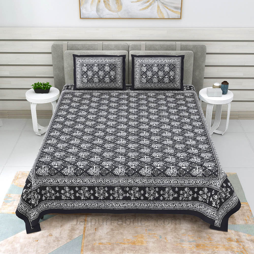 Grey Topiary Dabu Print Jaipuri Double Bedsheet