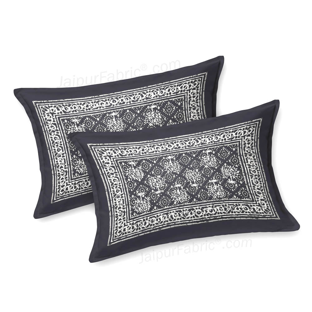 Grey Topiary Dabu Print Jaipuri Double Bedsheet