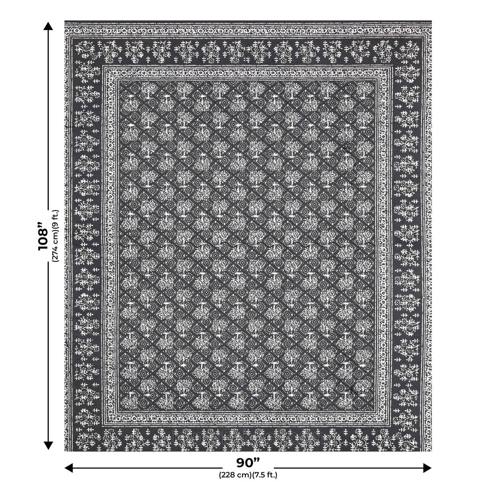 Grey Topiary Dabu Print Jaipuri Double Bedsheet