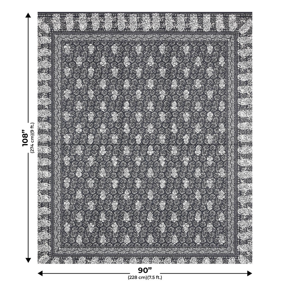 Grey Conic Dabu Print Jaipuri Double Bedsheet