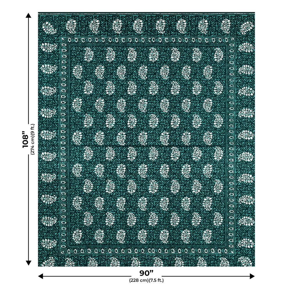 Green Buta Dabu Print Jaipuri Double Bedsheet