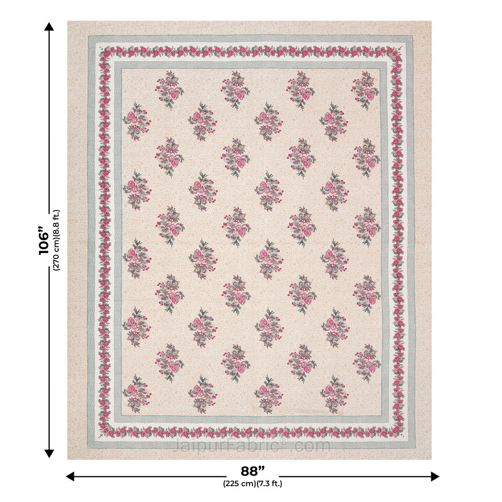 Bouquet Beveled Pink Cotton Double Bedsheet