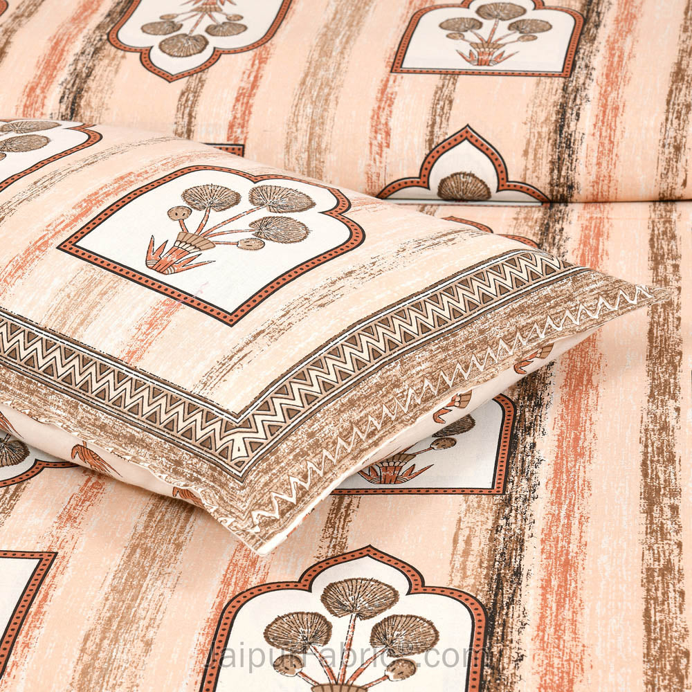 Jharokha Peach Jaipur Fabric Double Bed Sheet