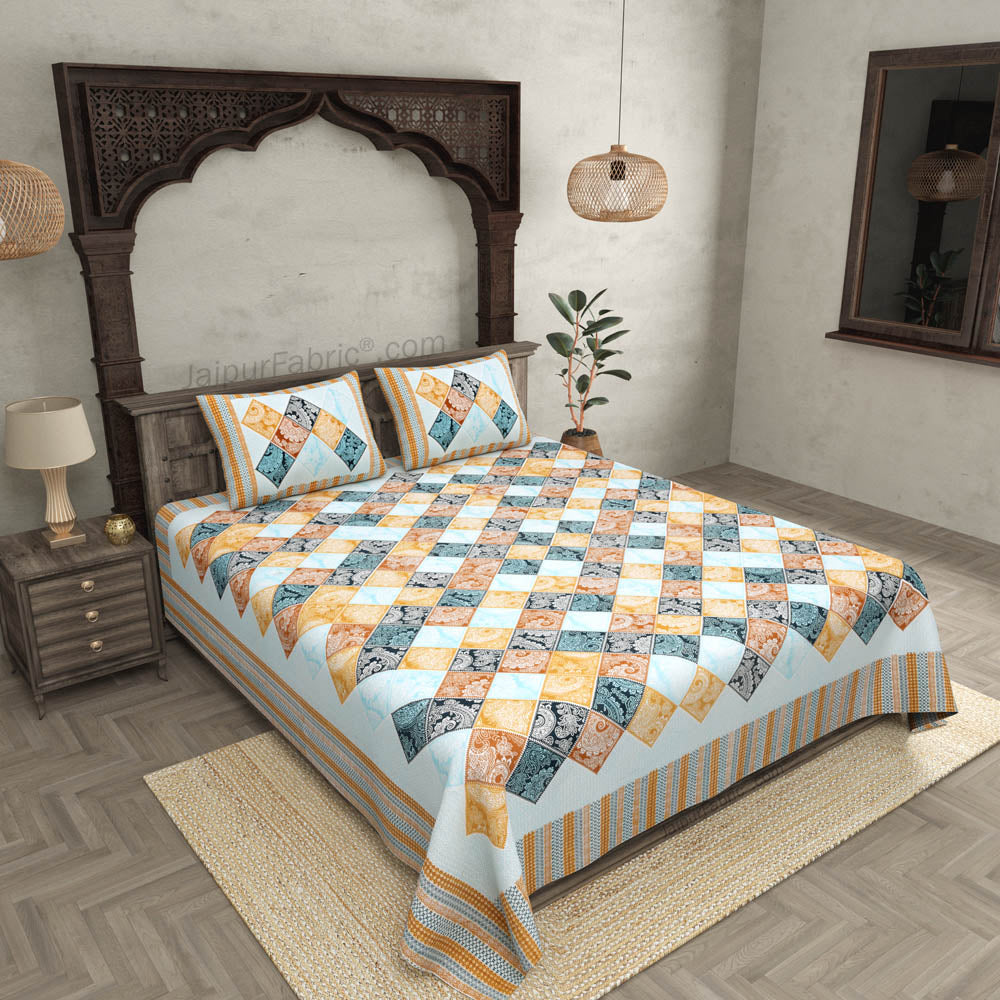 Ethnic Tiles Blue Double Bedsheet