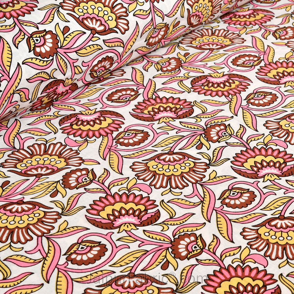 Pink Bloom Jaipur Fabric Double Bed Sheet