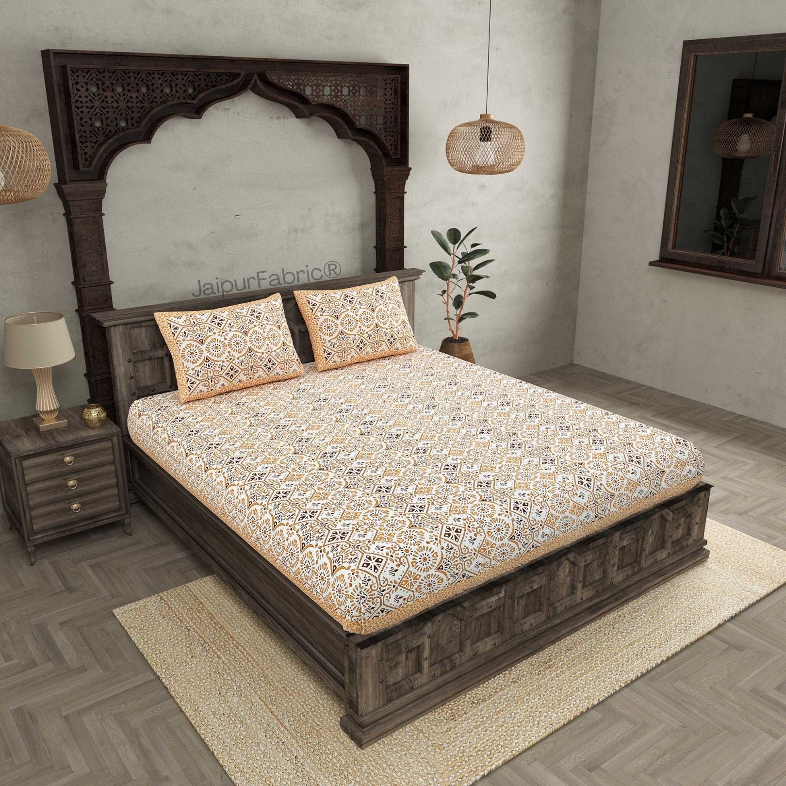 Showering Festivities Peach Pure Cotton Double Bedsheet