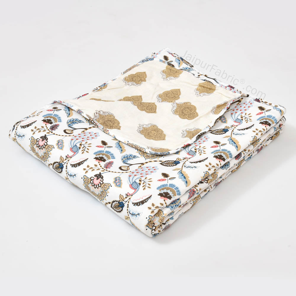 Blue Motifs Pure Cotton Double Bed Dohar