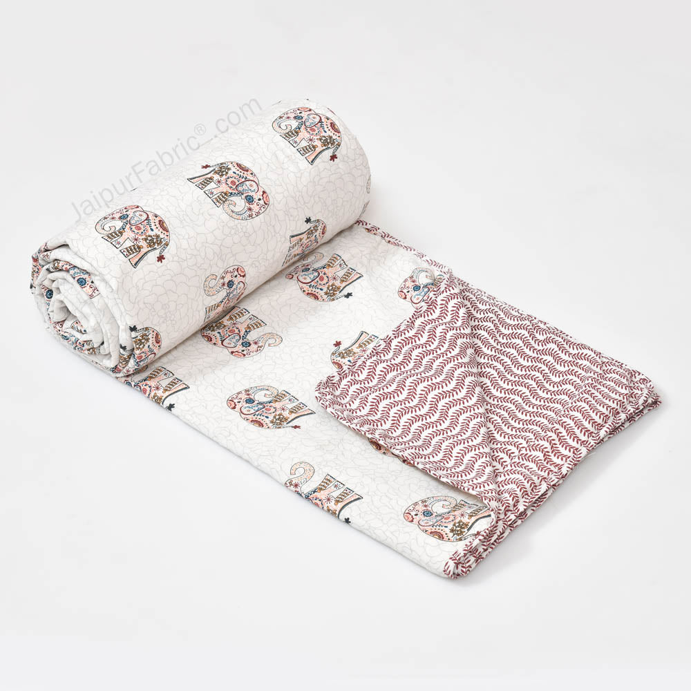 Pink Elephant Pure Cotton Double Bed Dohar