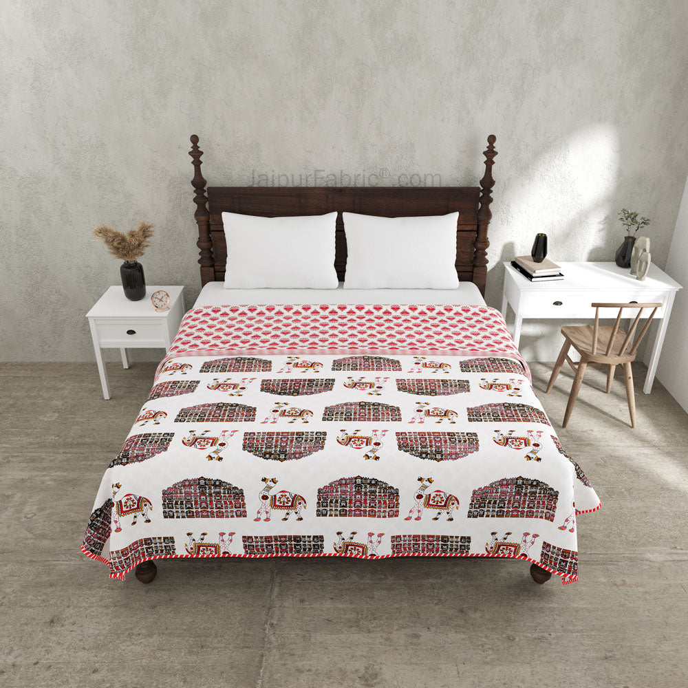 Hawa Mahal Pink Pure Cotton Reversible Double Bed AC Quilt Dohar