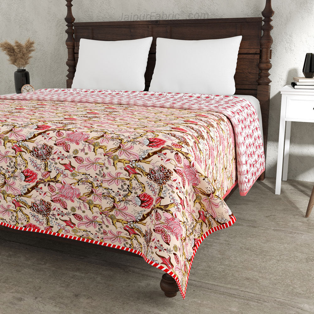 Anokhi Pink Pure Cotton Reversible Single / Double Bed AC Quilt Dohar