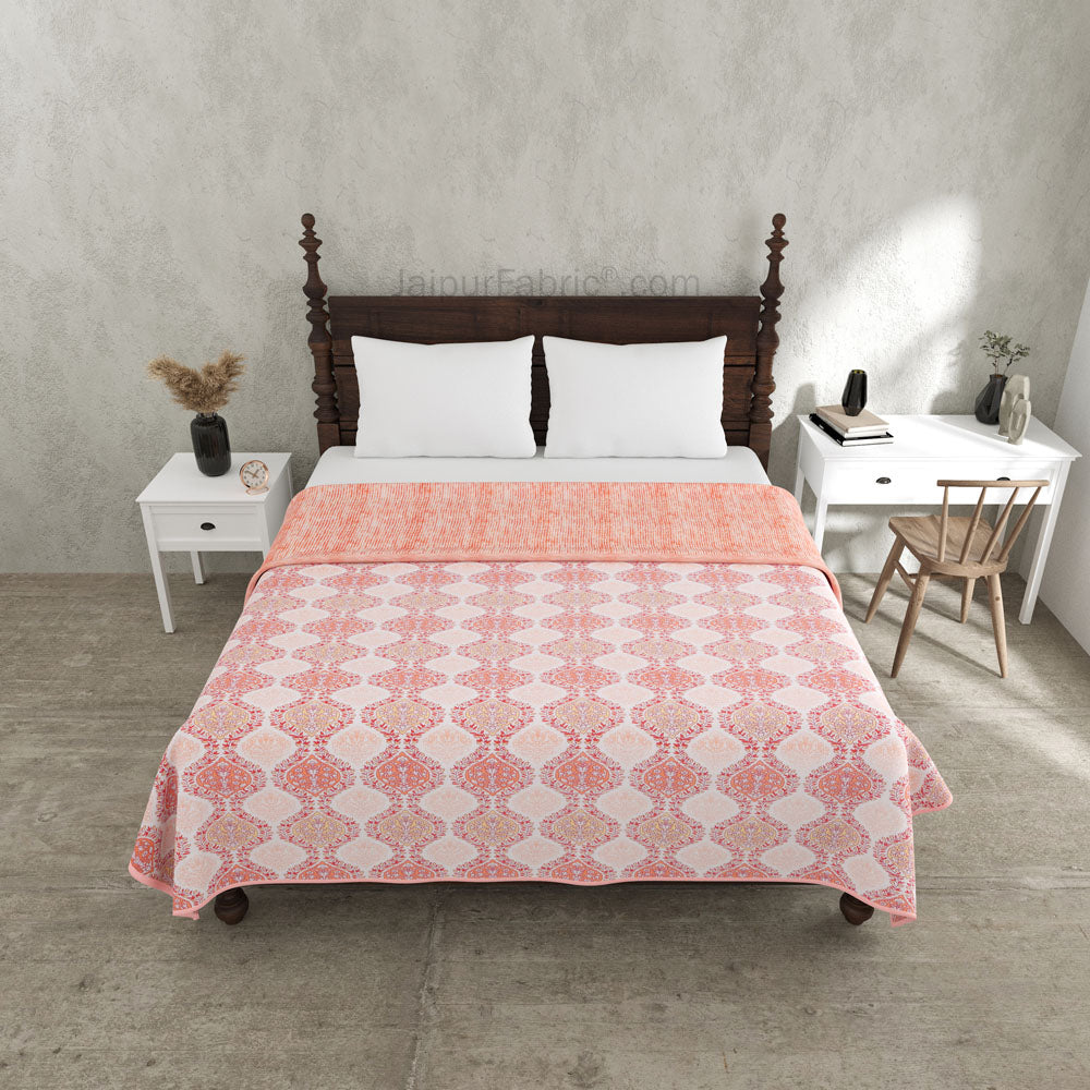 Wavy Ethnic Peachy Pink Double Bed Dohar Blanket