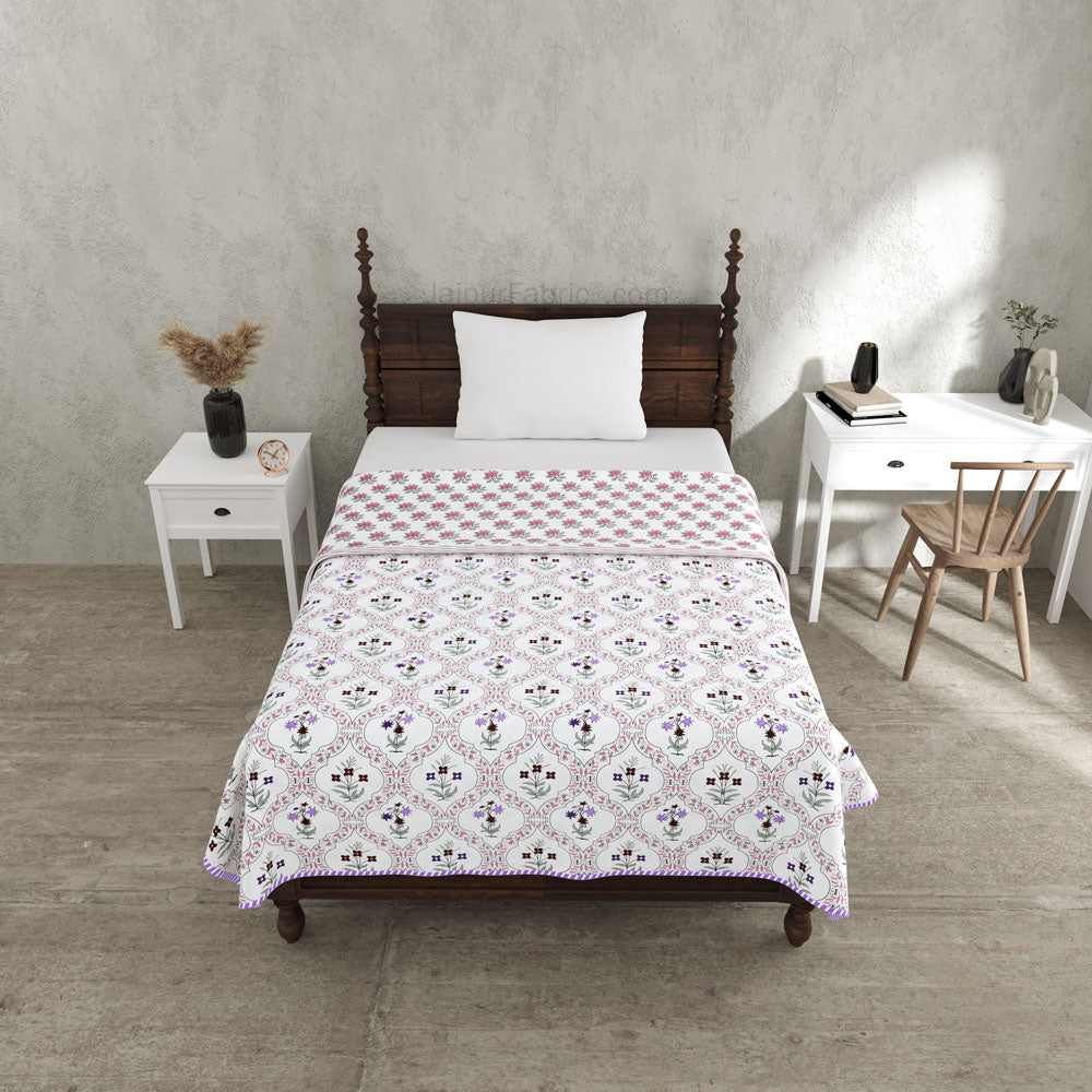 Mangal Jaal Purple Pure Cotton Reversible Single / Double Bed AC Quilt Dohar