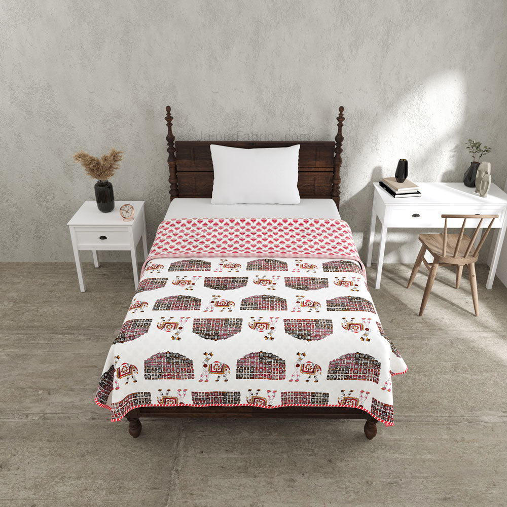 Hawa Mahal Pink Pure Cotton Reversible Single / Double Bed AC Quilt Dohar