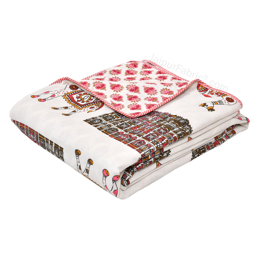 Hawa Mahal Pink Pure Cotton Reversible Single / Double Bed AC Quilt Dohar