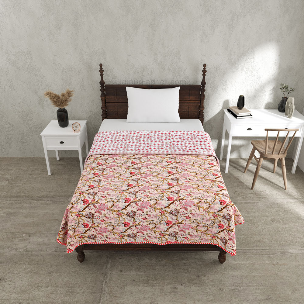 Anokhi Pink Pure Cotton Reversible Single / Double Bed AC Quilt Dohar