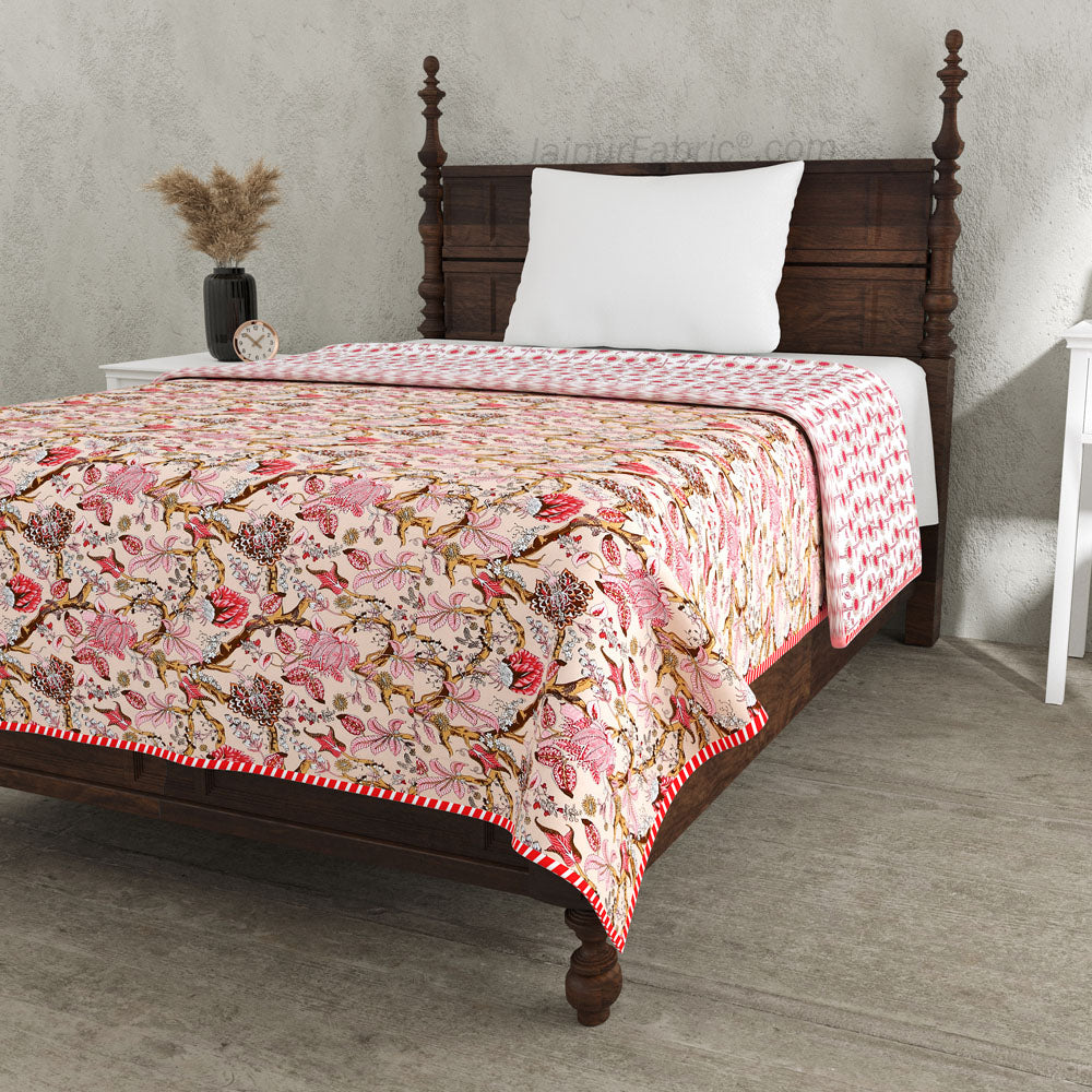 Anokhi Pink Pure Cotton Reversible Single / Double Bed AC Quilt Dohar