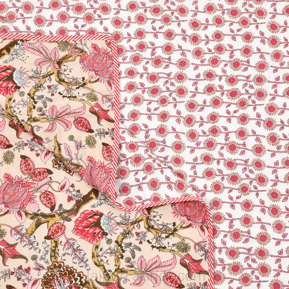 Anokhi Pink Pure Cotton Reversible Single / Double Bed AC Quilt Dohar