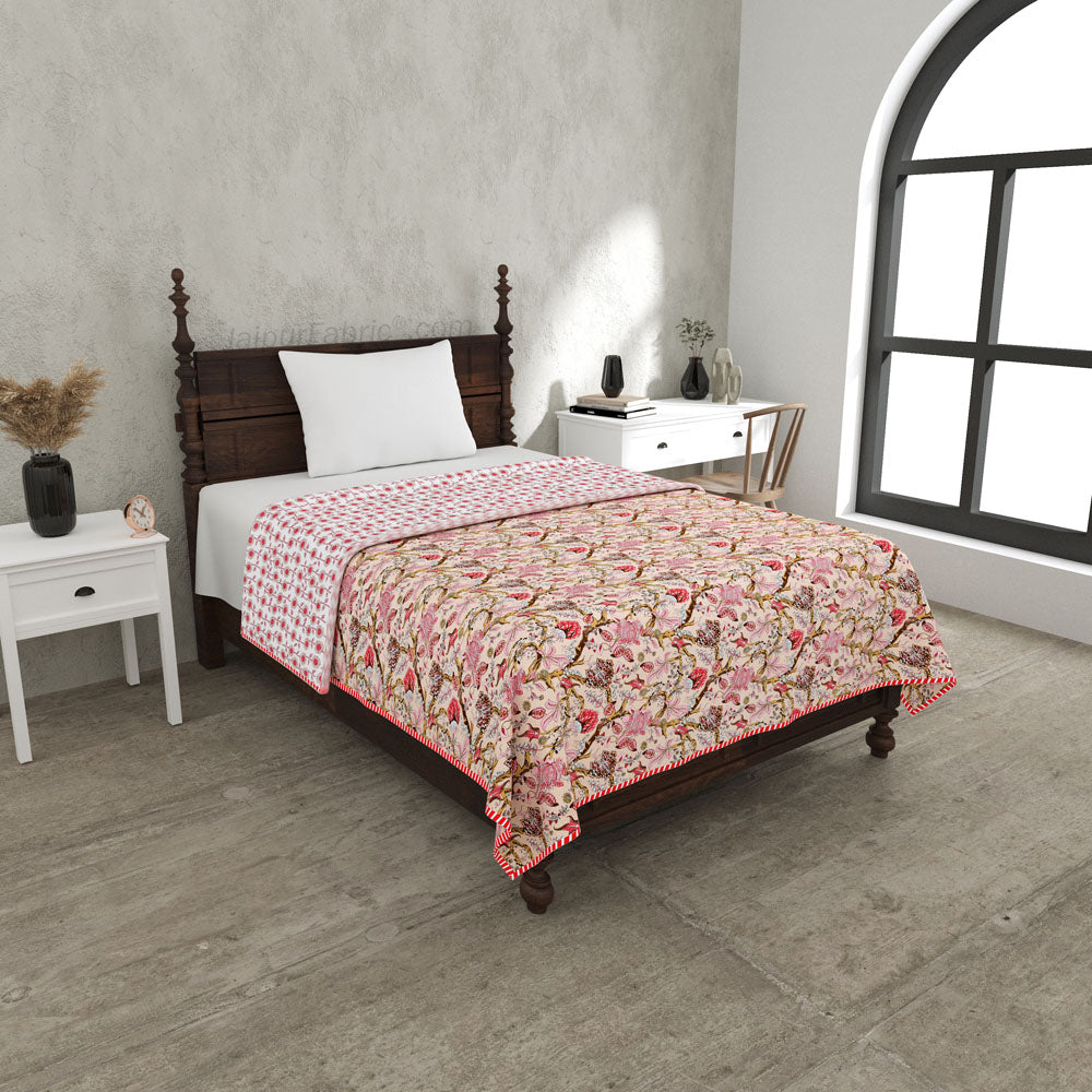 Anokhi Pink Pure Cotton Reversible Single / Double Bed AC Quilt Dohar