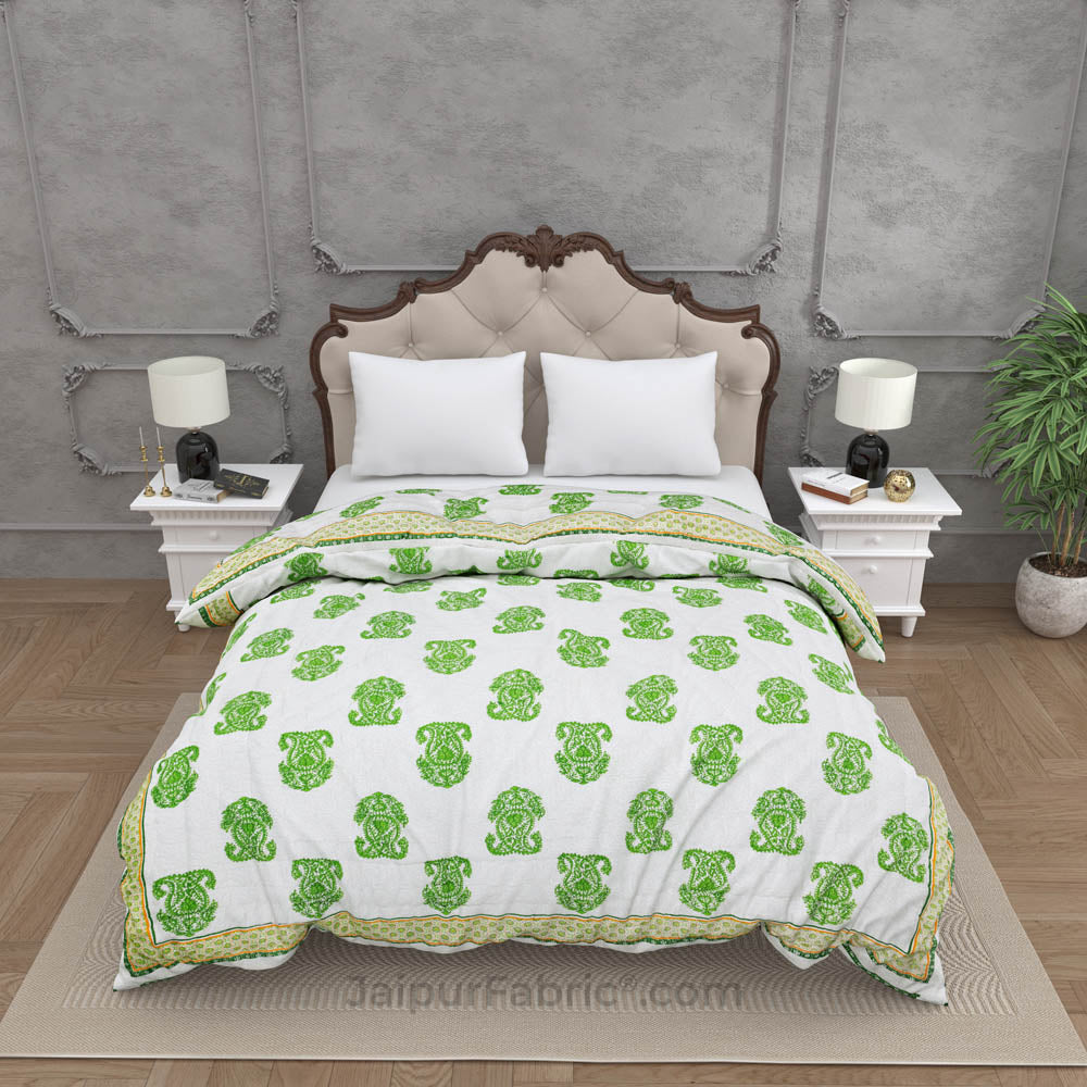 Traditional Green Boota Jaipuri Double Bed Quilt