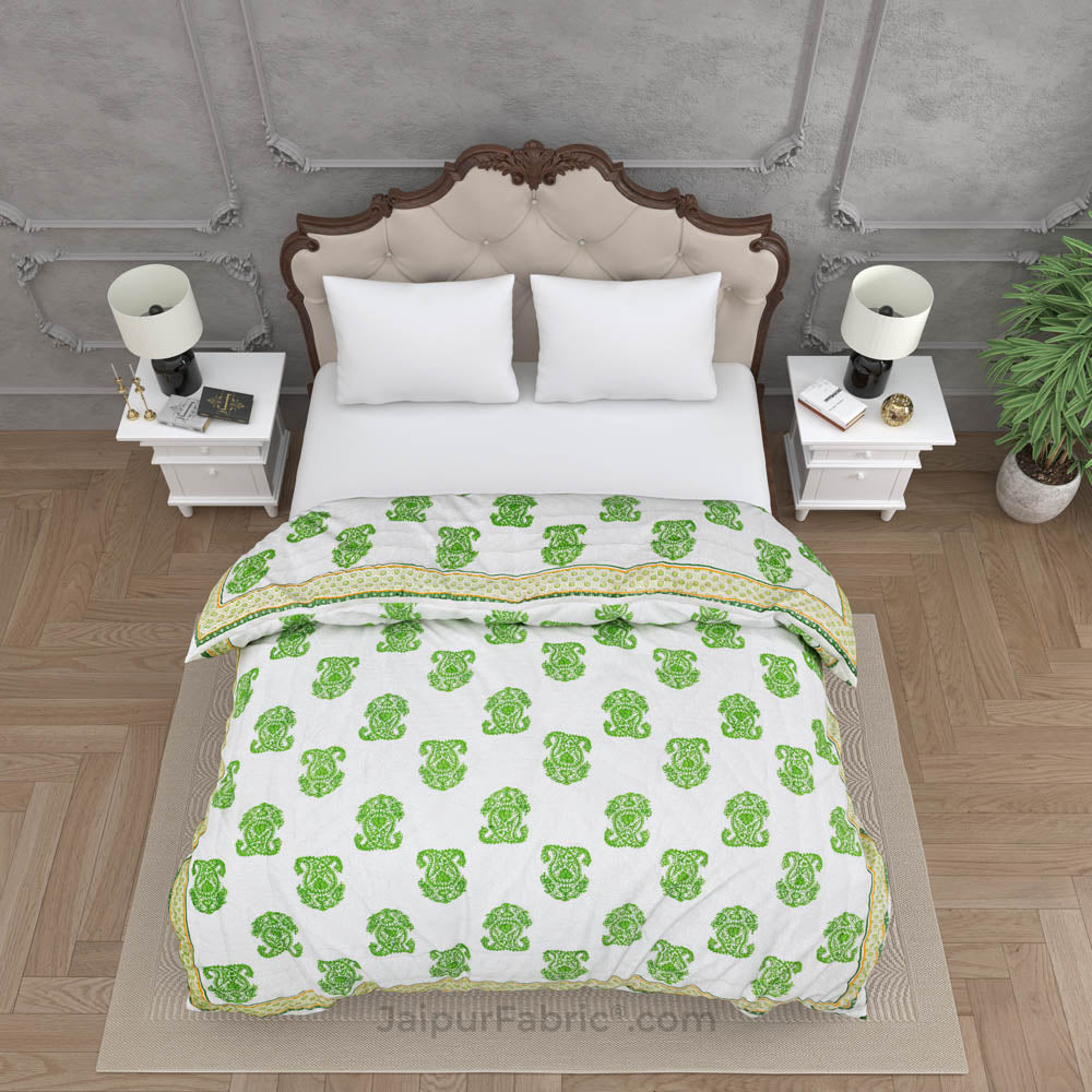 Traditional Green Boota Jaipuri Double Bed Quilt