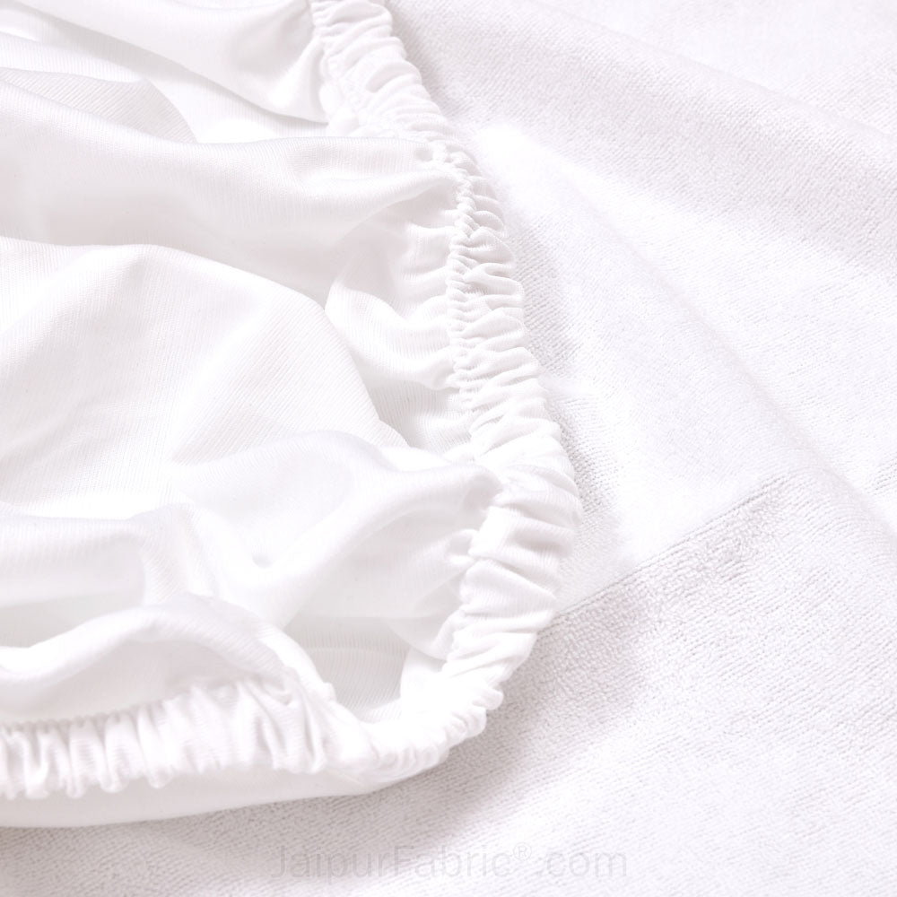 Heavy Quality White Terry Cotton Waterproof and Elastic Fitted Through Out Double Mattress Protector