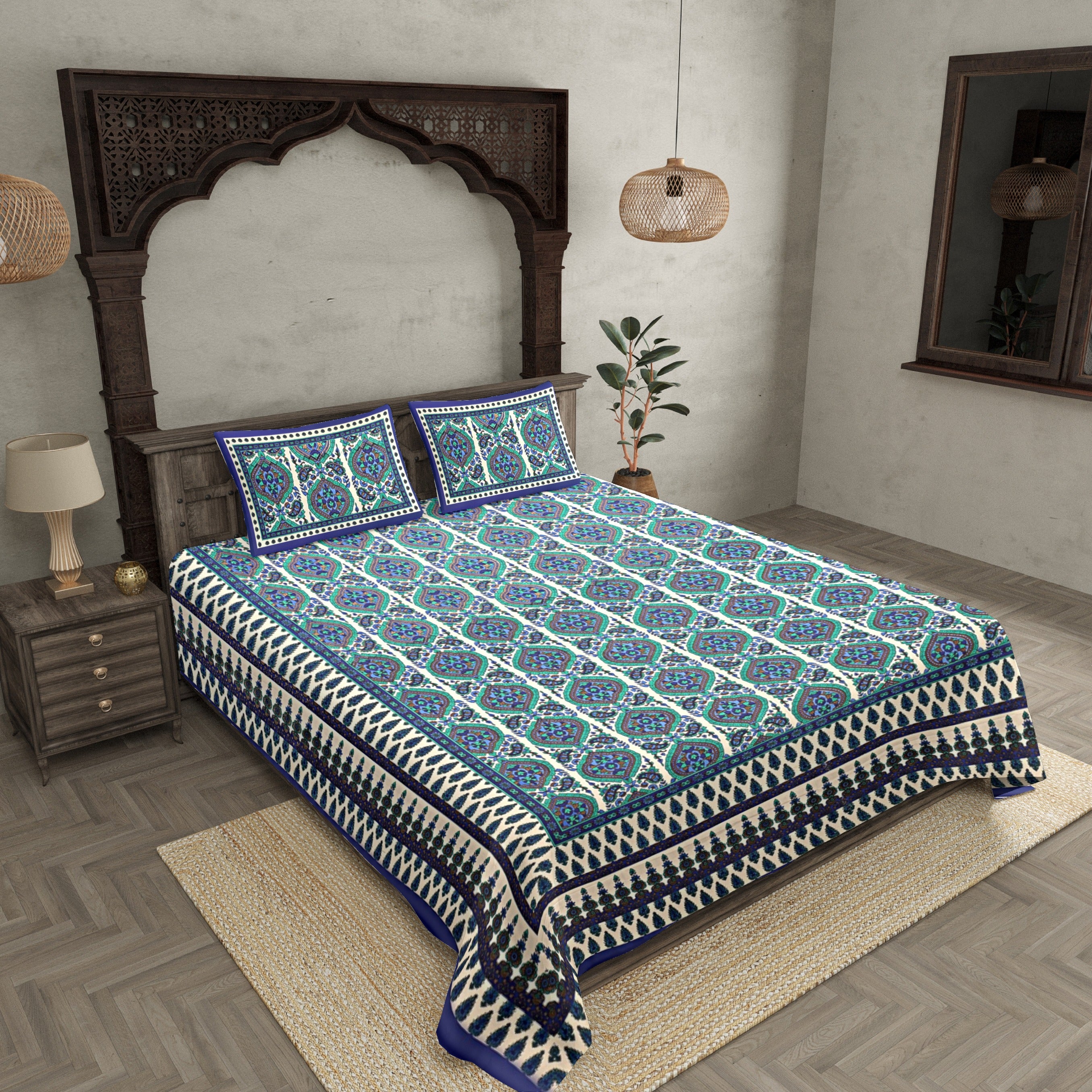 Double Bedsheet With Small Floral Print With Two Pillow Cover