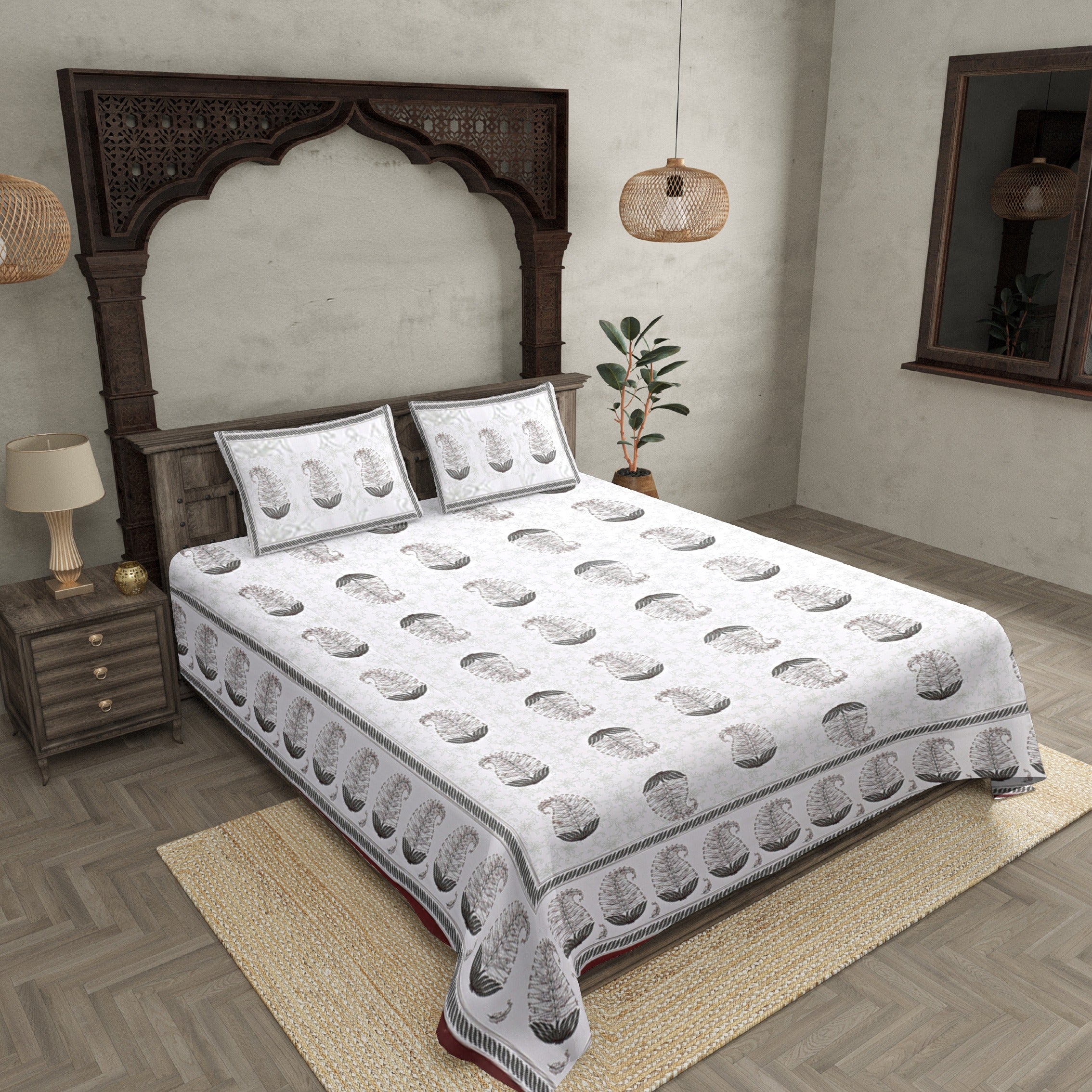 Double bedsheet Coffee Brown Water Plant Print