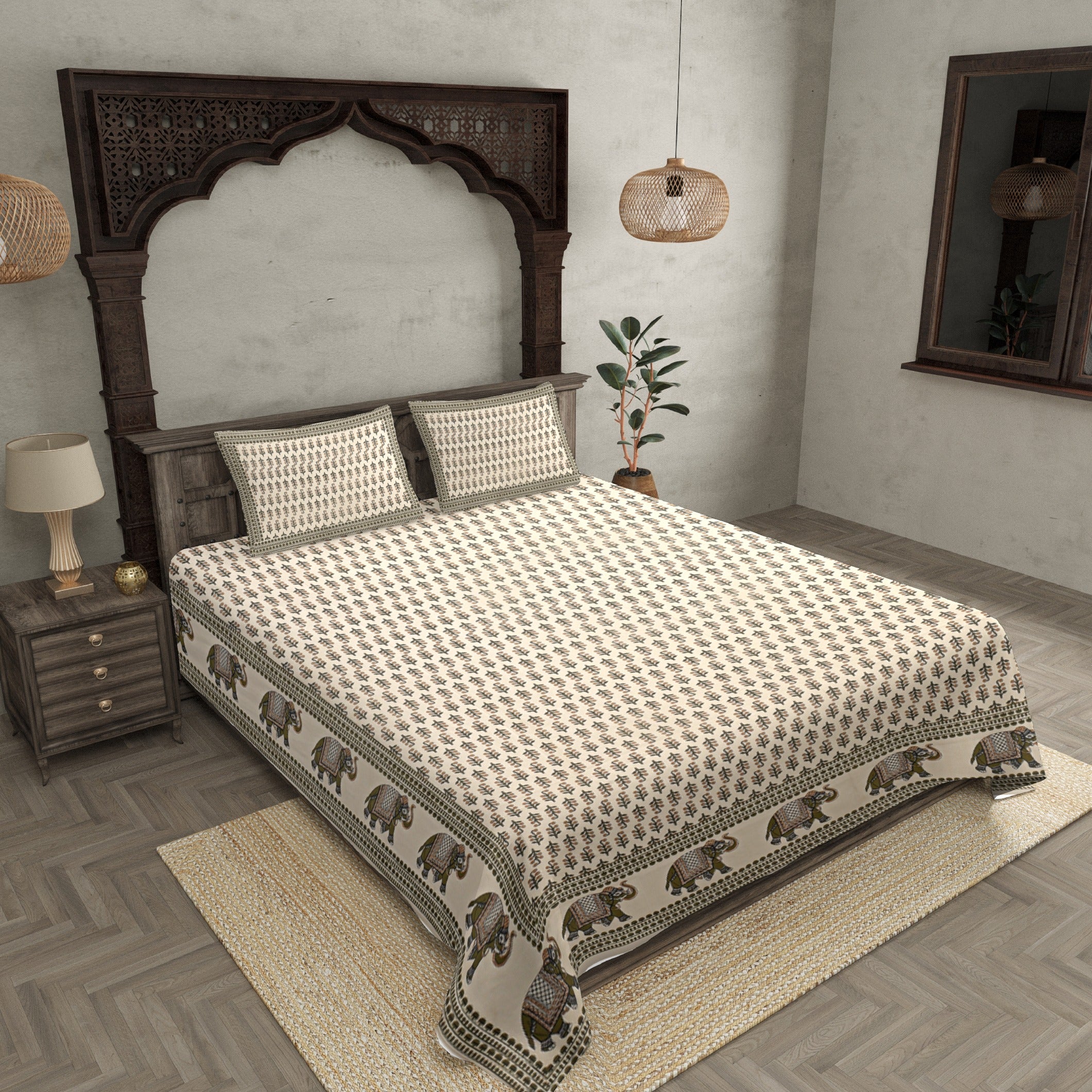 Creamy Caramel Motif Double Bedsheet