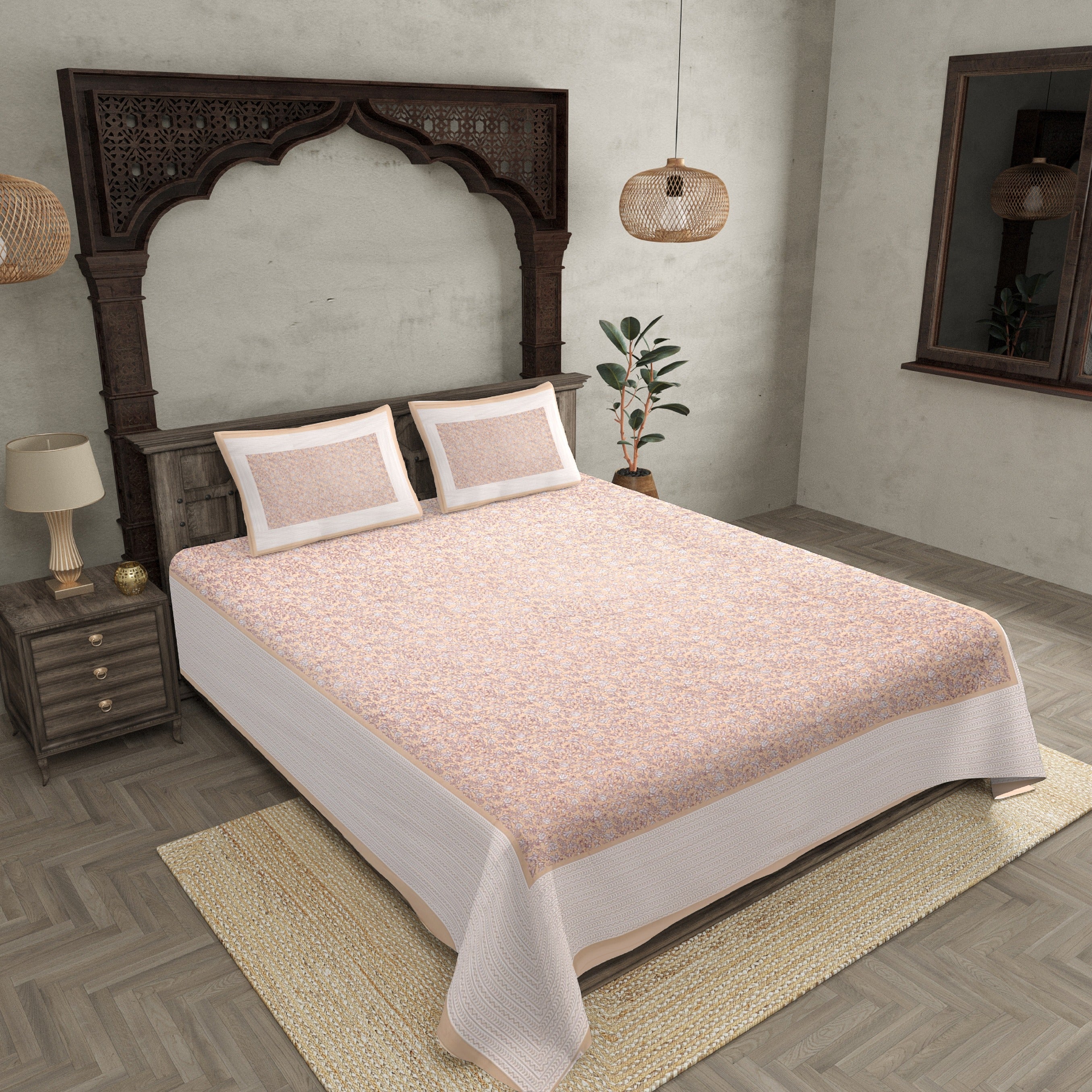 Floral Double Bedsheet Brown base with 2 Pillow Covers