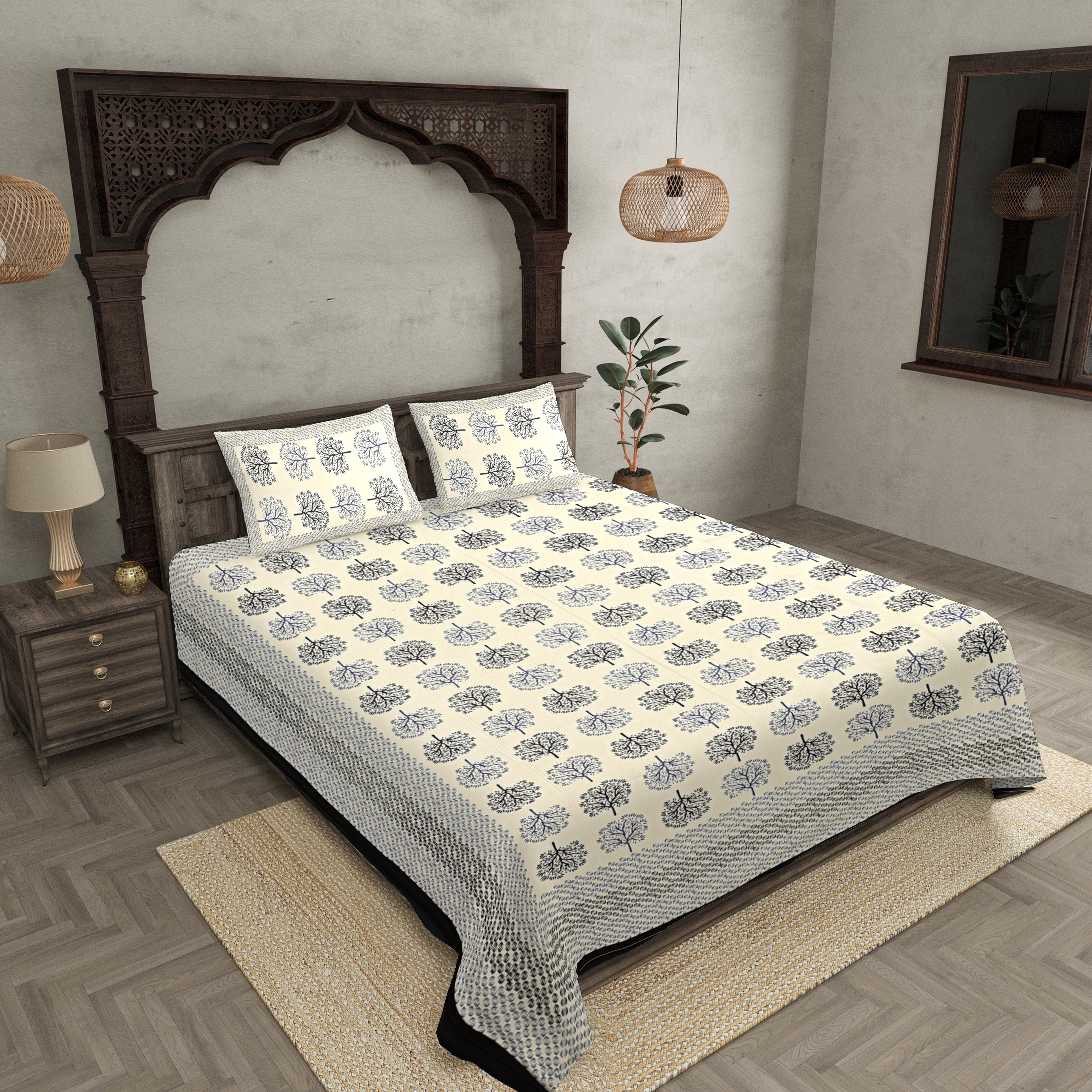 Black Trees Double Bedsheet With 2 Pillow covers