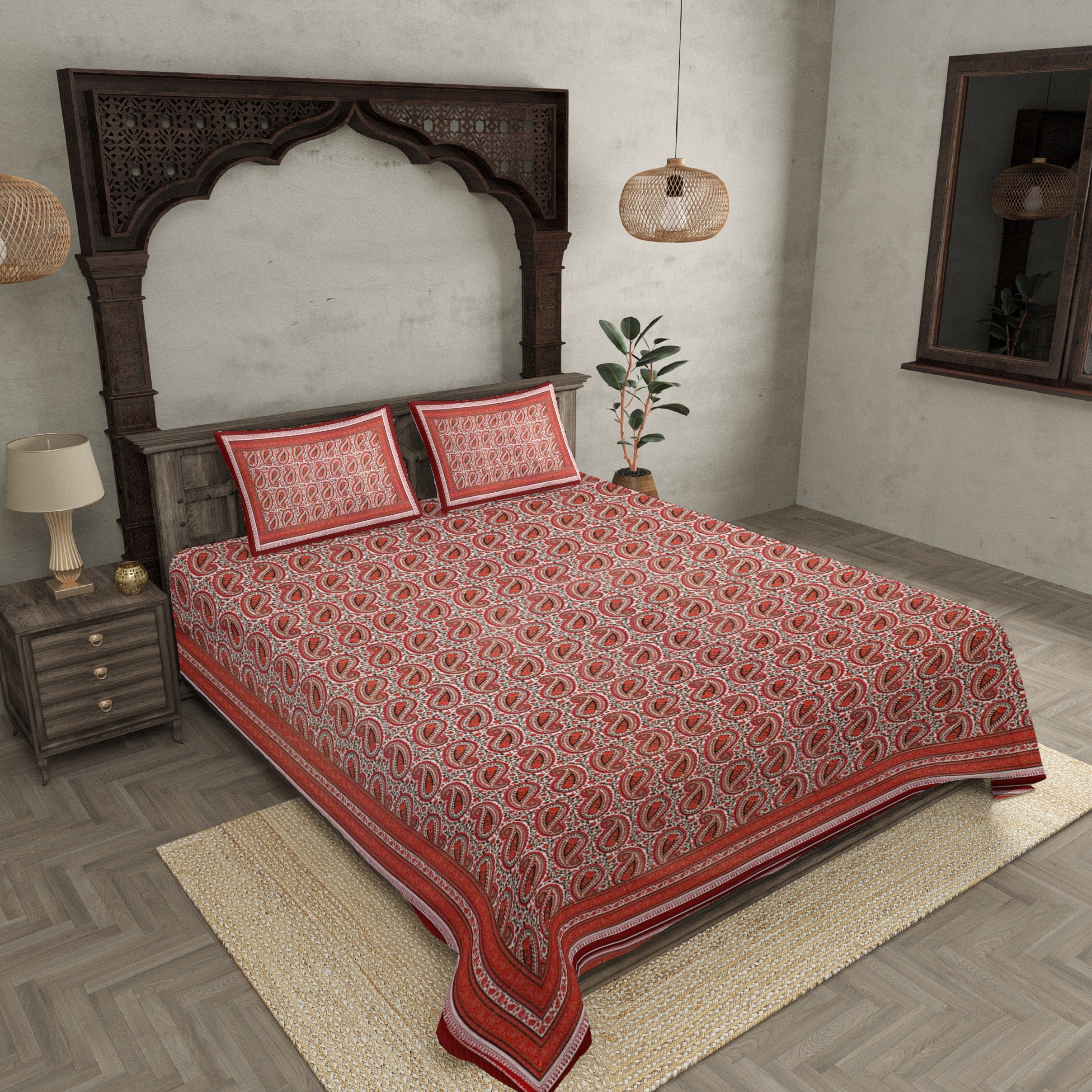 Awsome Orange Gold Paisley Double Bedsheet