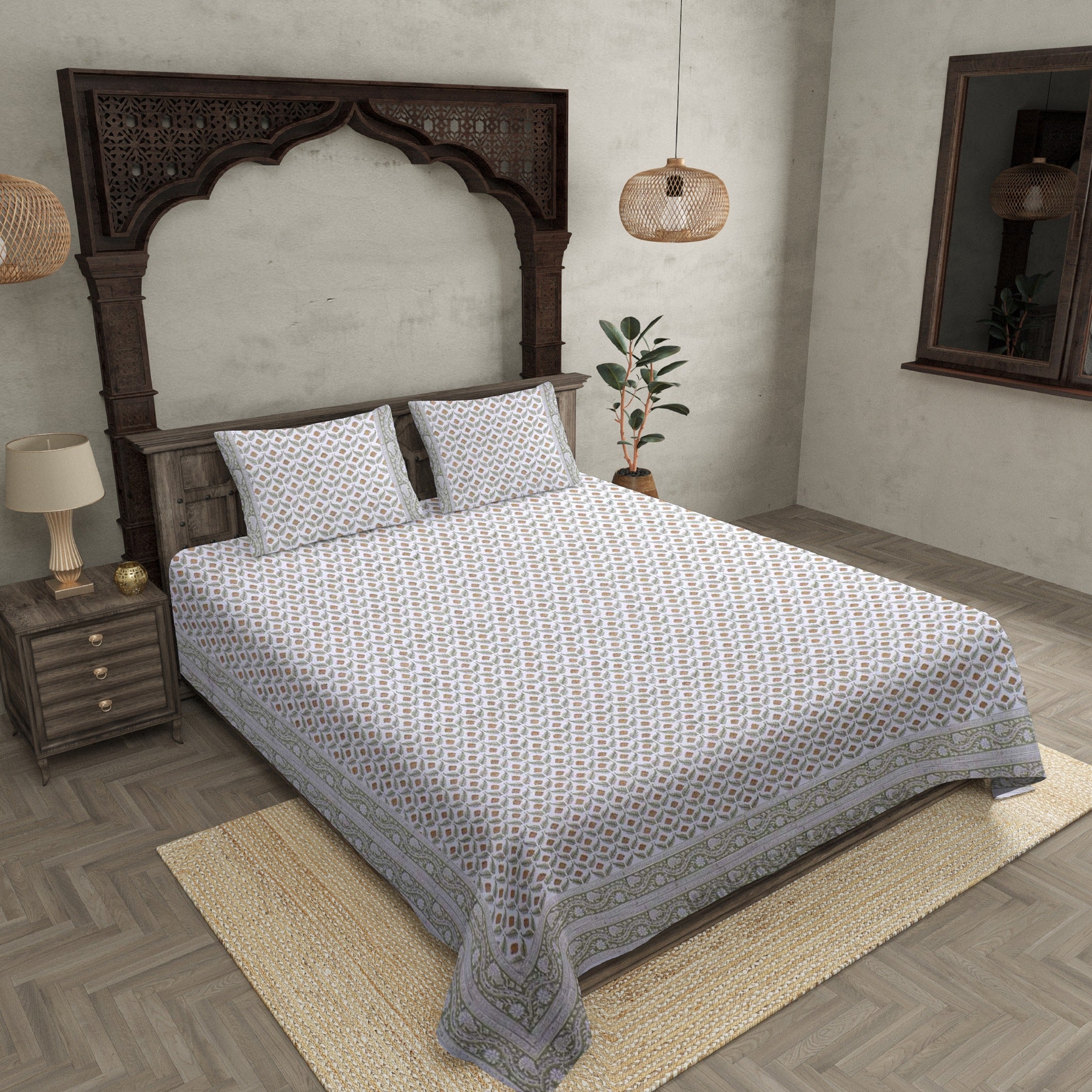 paisley petals green king size bedsheet