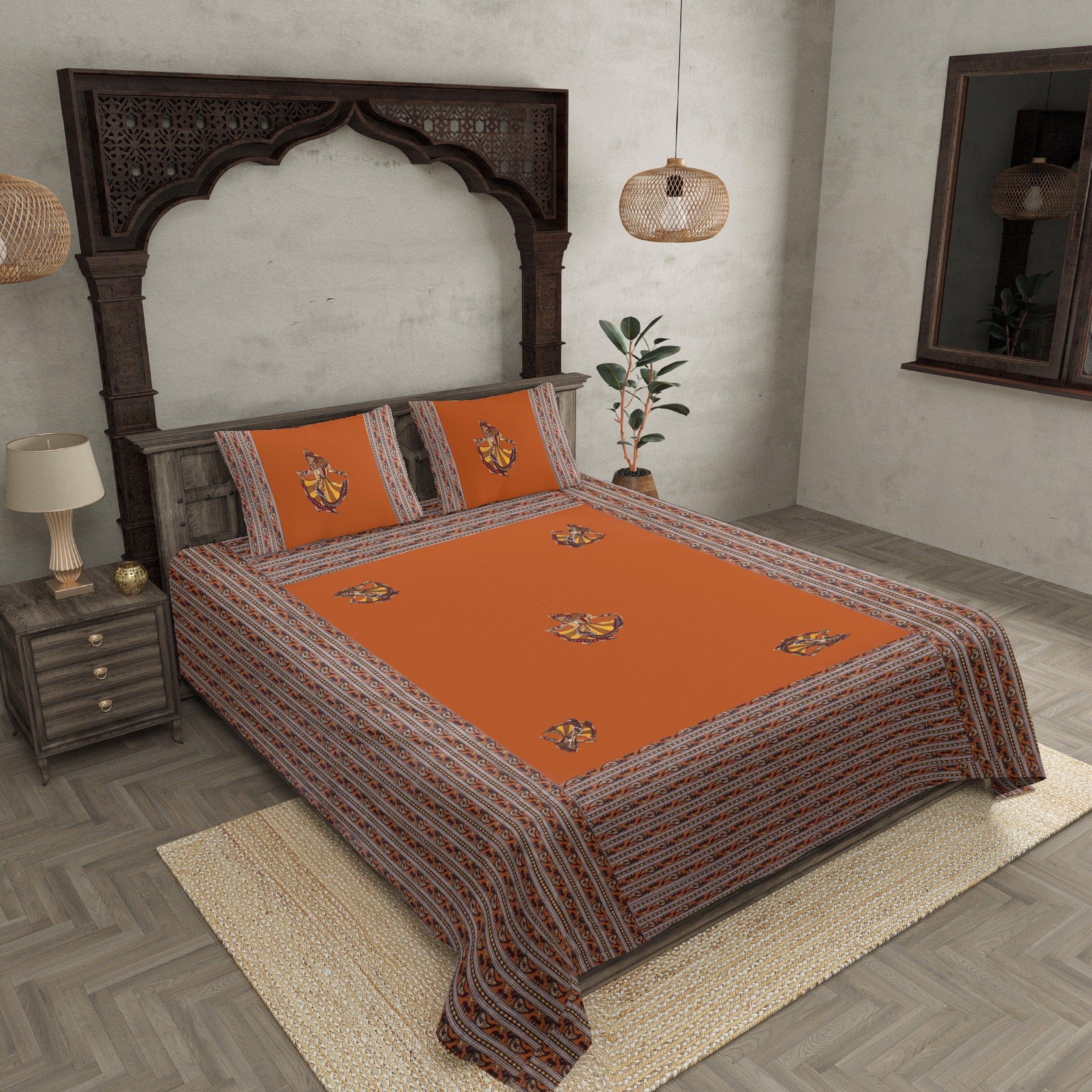 Applique Mustard Gujri Jaipuri Hand Made Embroidery Patch Work Double Bedsheet