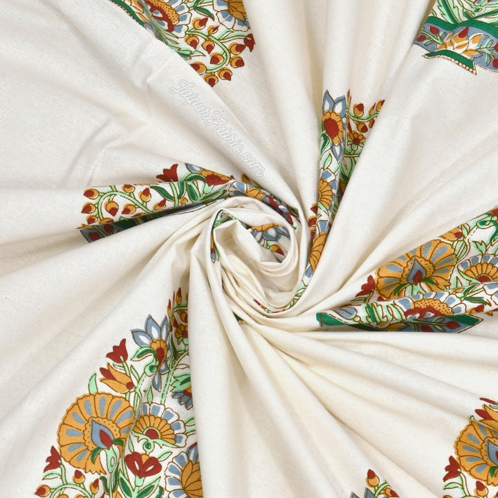 Hand Block Printed Floral Valley Indian Kairi Design King Size Bedsheet Combo of 3