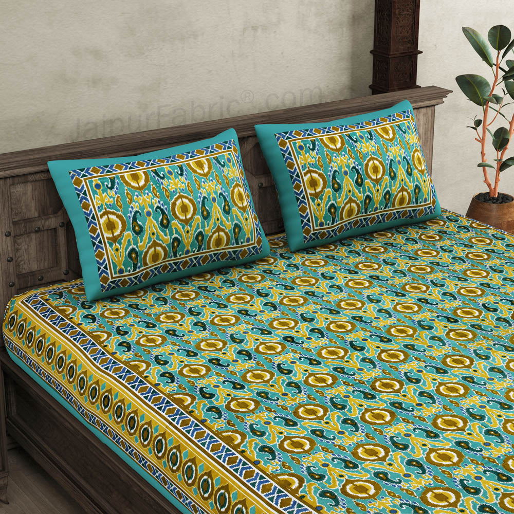 jaipurfabric® lush green ikat super king size premium cotton bed sheet
