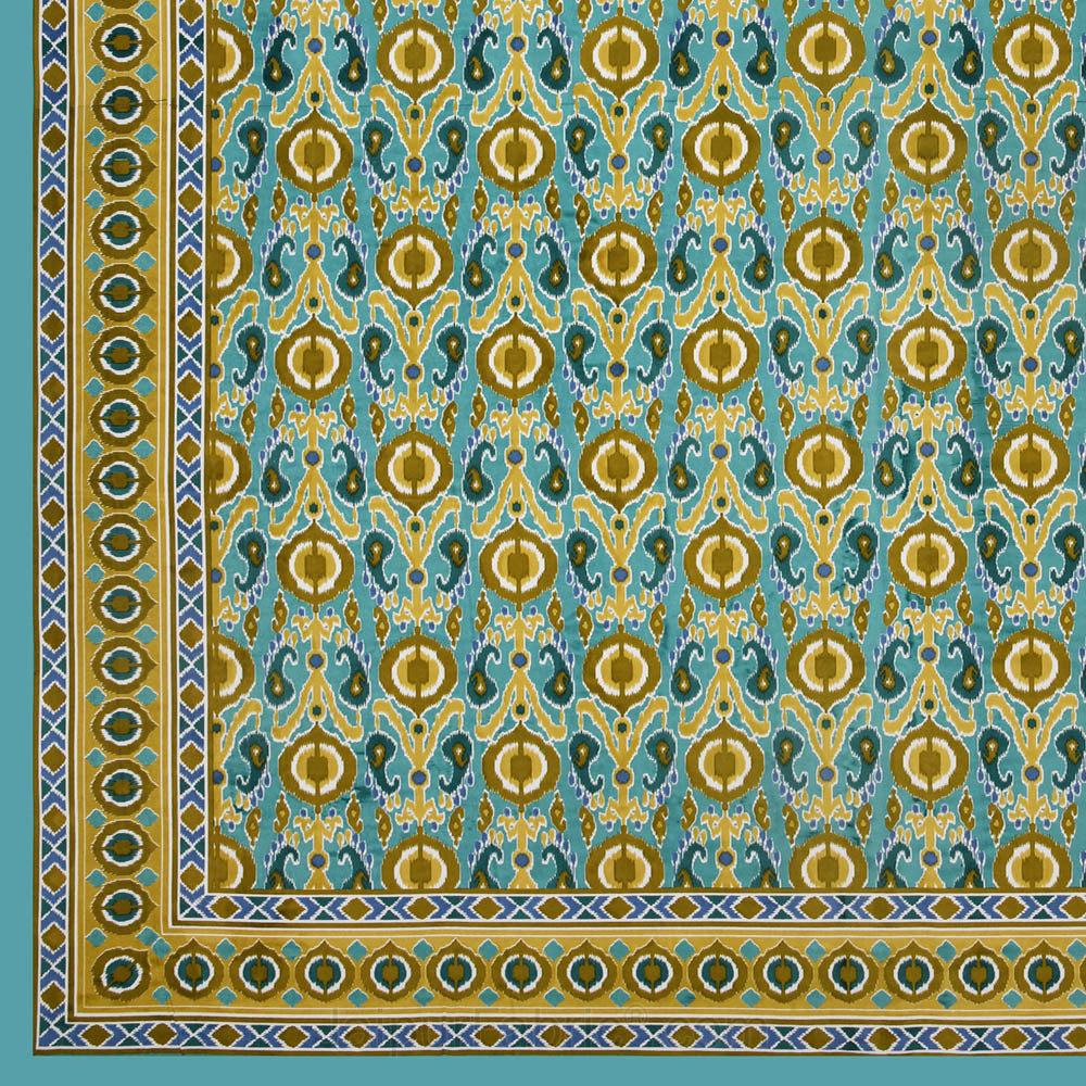 jaipurfabric® lush green ikat super king size premium cotton bed sheet
