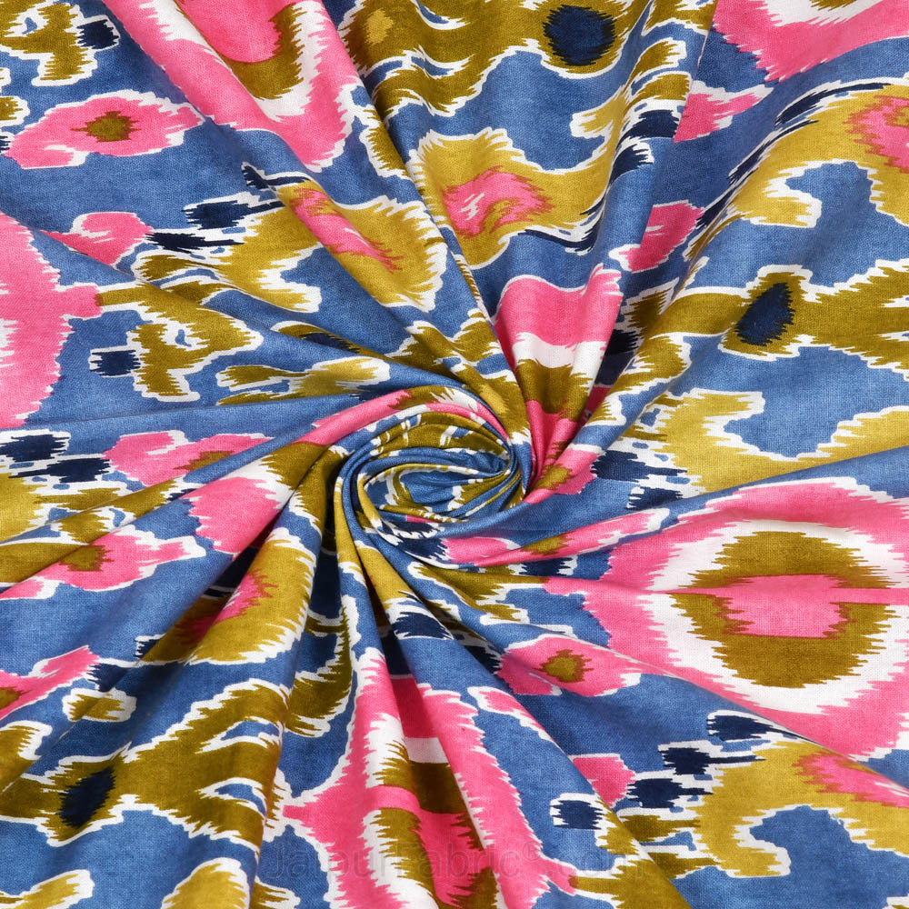 jaipurfabric® lush pink blue ikat super king size premium cotton bed sheet