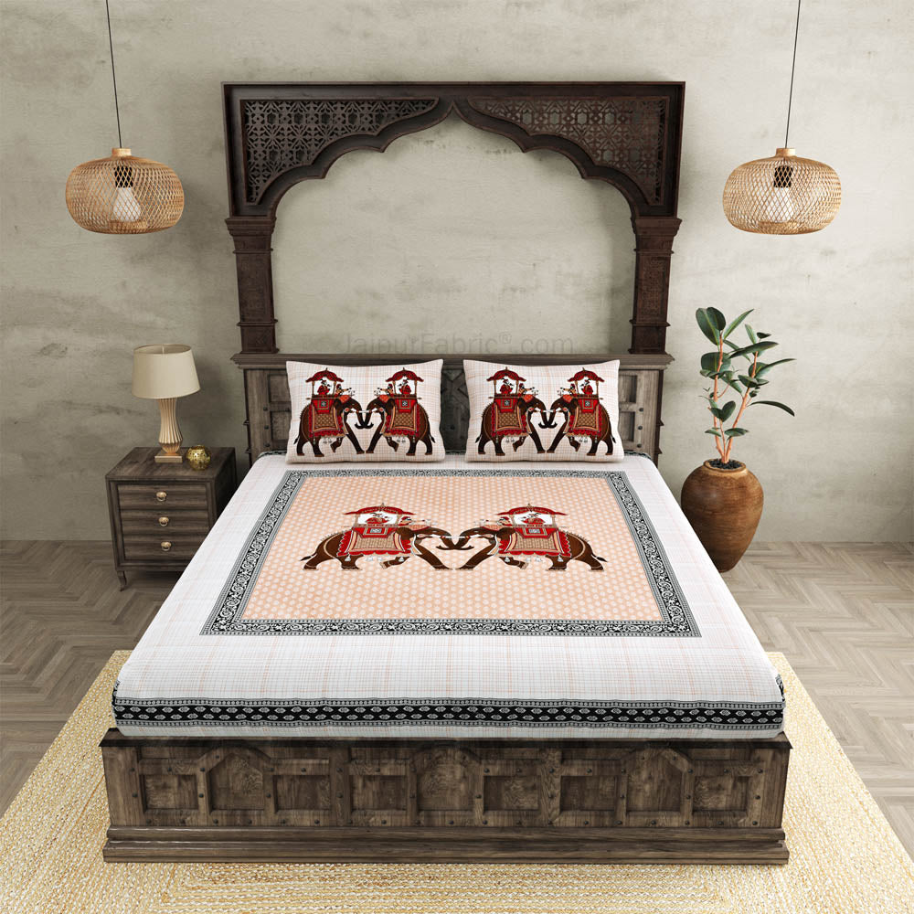 JaipurFabric® royal sawari peach super king size premium cotton bed sheet