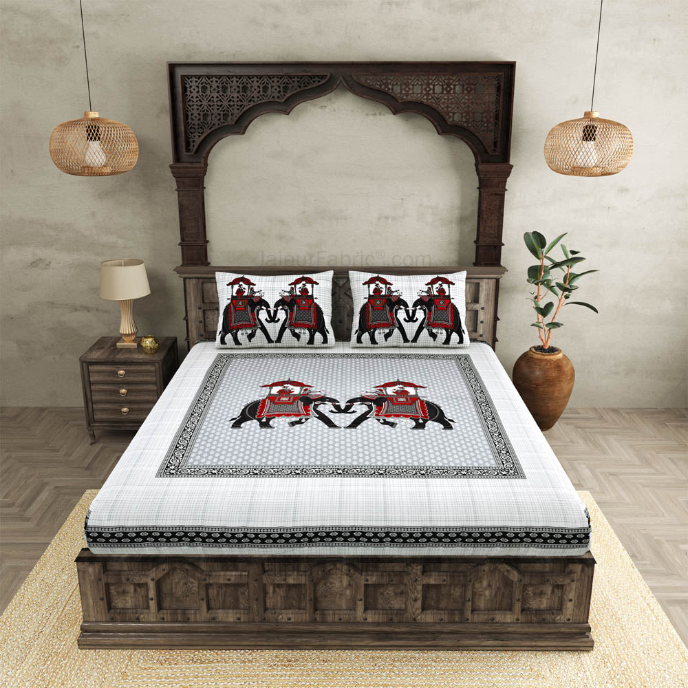 JaipurFabric® royal sawari grey super king size premium cotton bed sheet