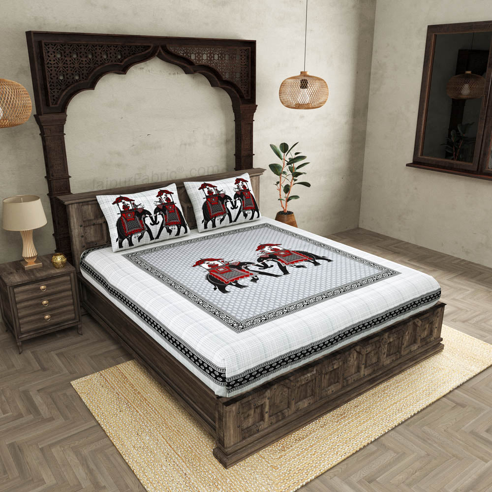 JaipurFabric® royal sawari grey super king size premium cotton bed sheet