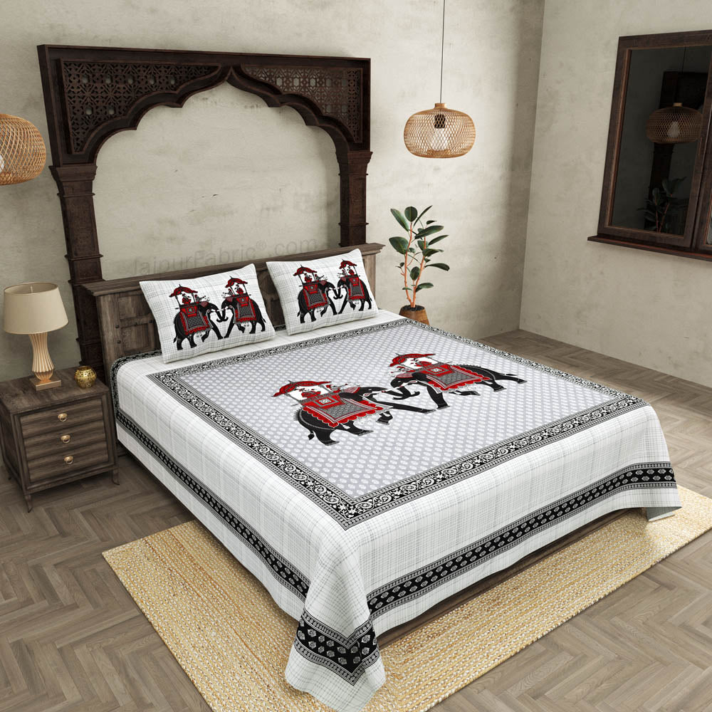 JaipurFabric® royal sawari grey super king size premium cotton bed sheet
