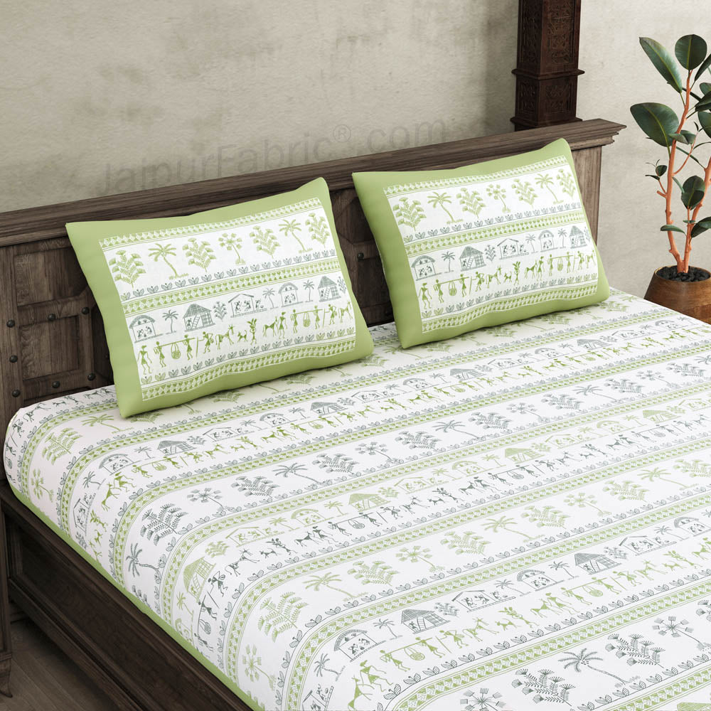 jaipurfabric® urban tribals green super king size premium cotton bed sheet