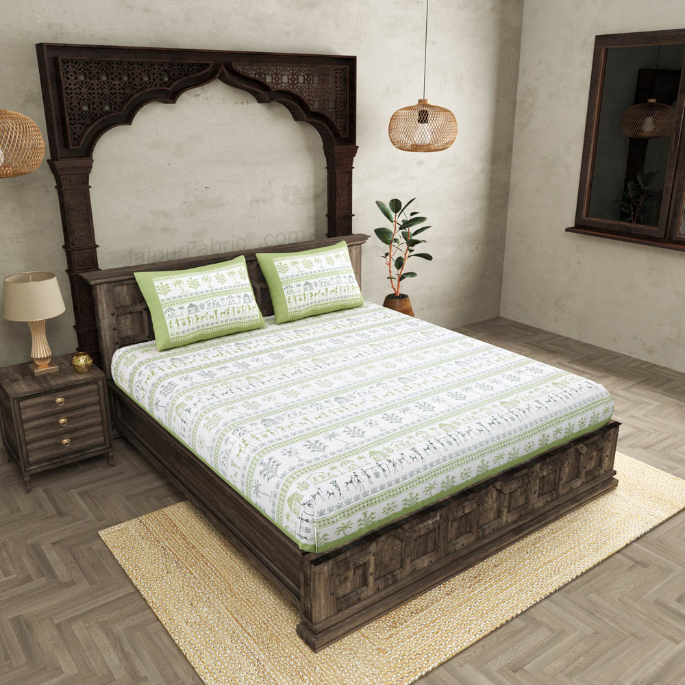jaipurfabric® urban tribals green super king size premium cotton bed sheet