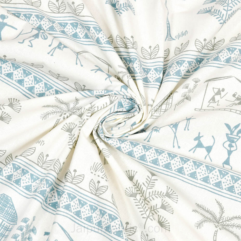 JaipurFabric® urban tribals blue super king size premium cotton bed sheet