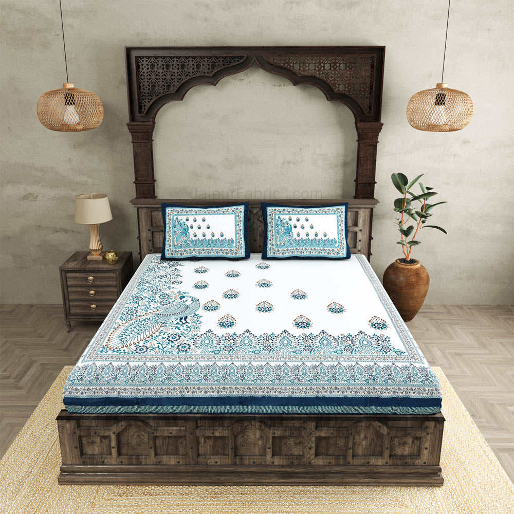 Artistic beauty contrast blue king size premium cotton bed sheet