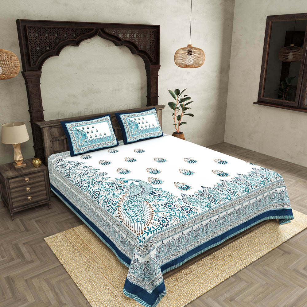 Artistic beauty contrast blue king size premium cotton bed sheet
